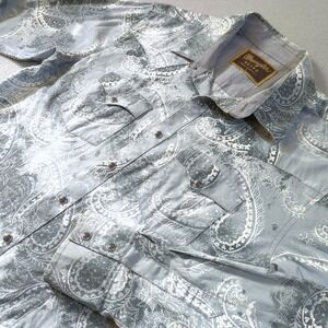 Wrangler Retro Mens Large Blue Gray Paisley Western Snap Long Sleeve Shirt